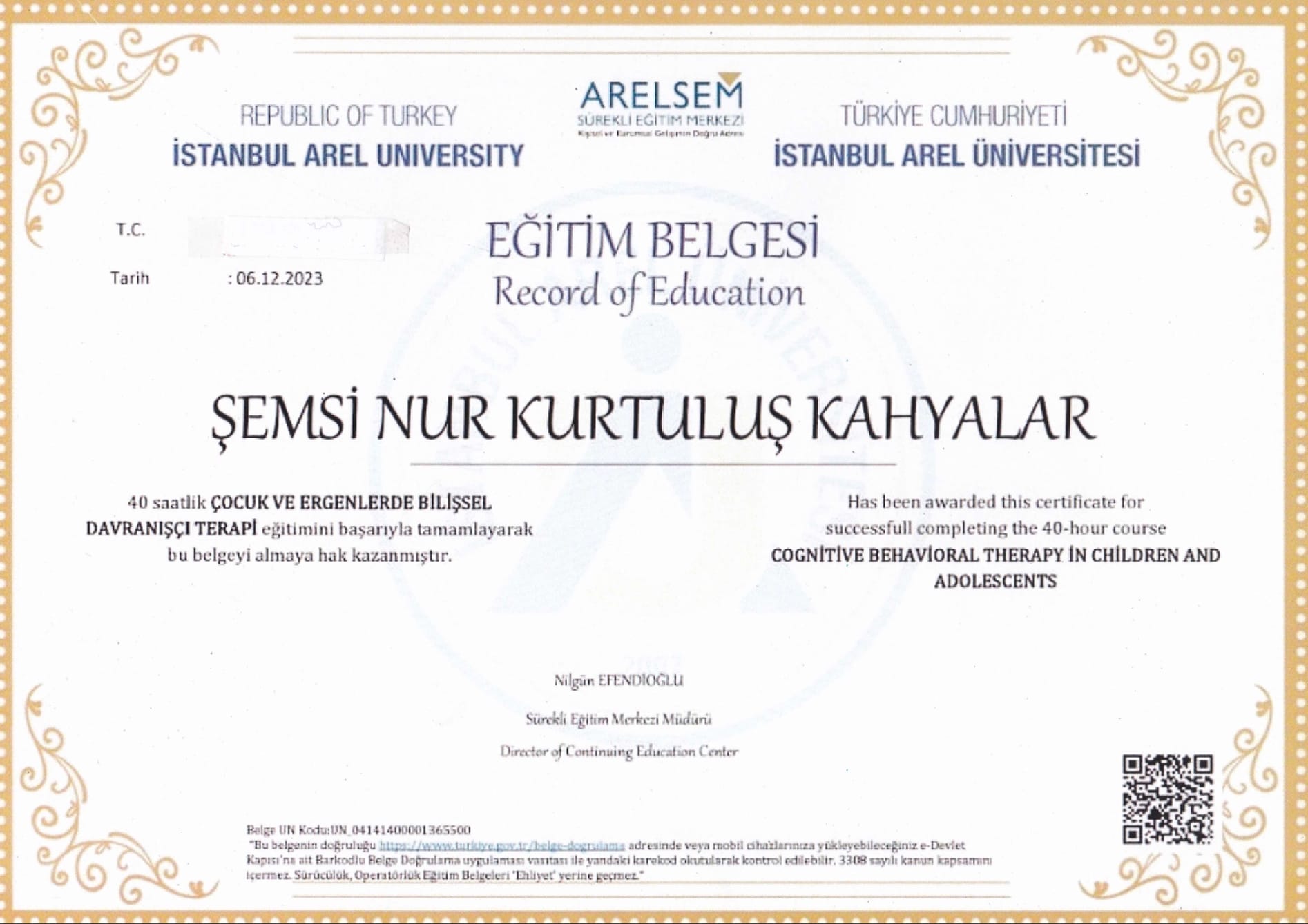 Çocuk Ergen BDT Sertifikası