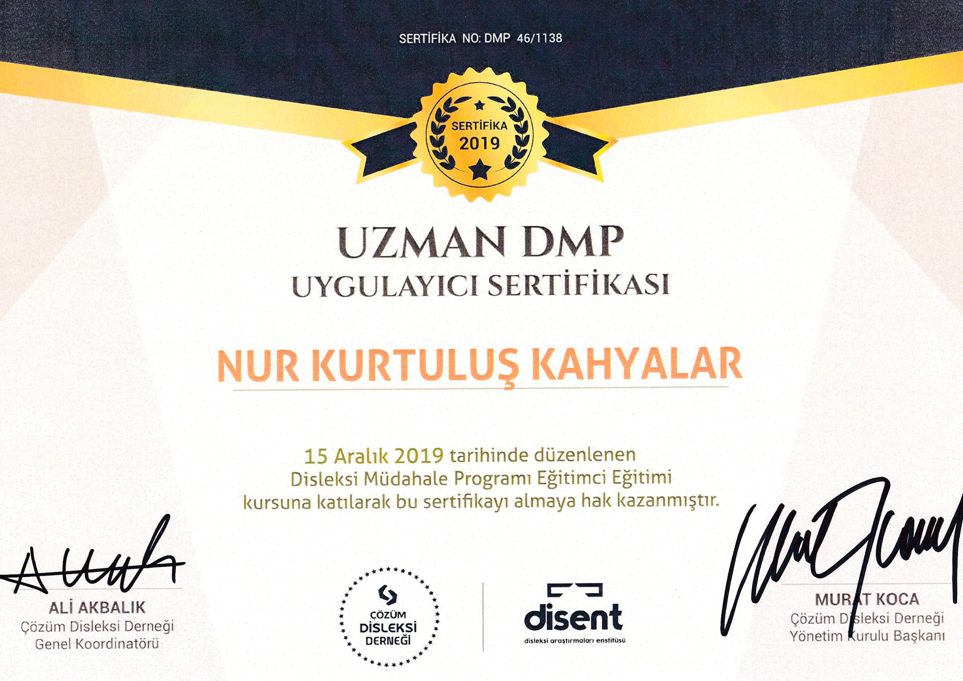 Uzman DMP Disleksi Sertifikası