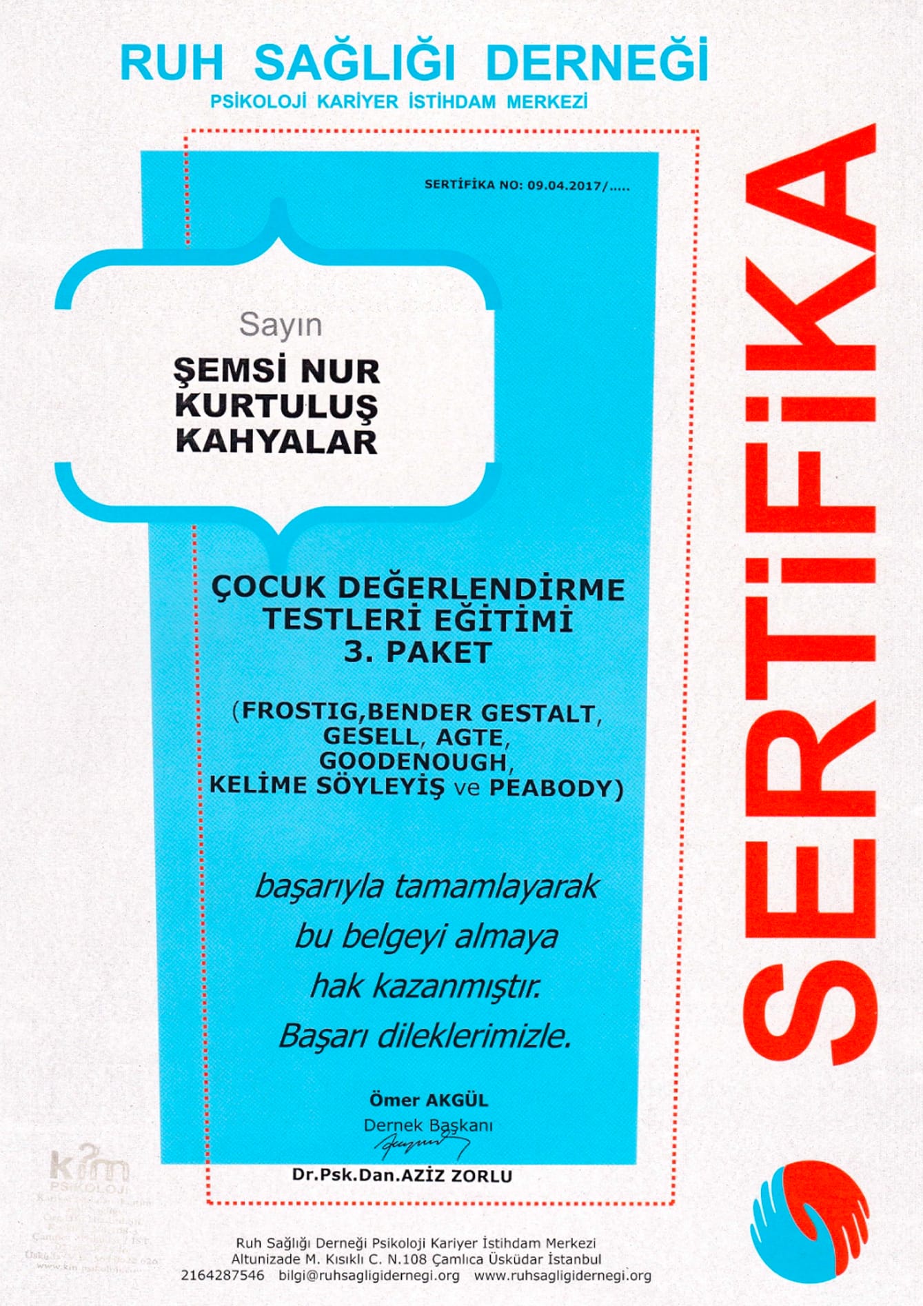 Çocuk Değerlendirme Testleri Sertifikası