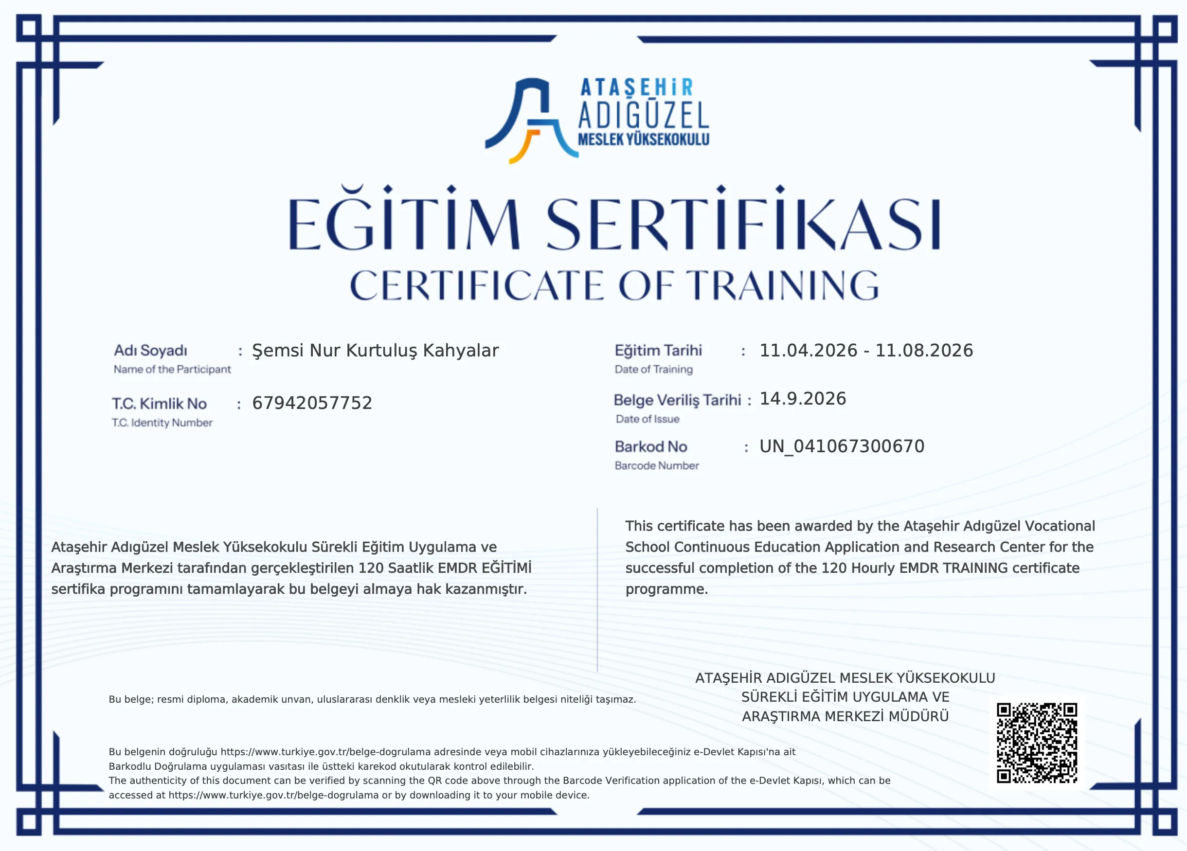 EMDR Eğitim Sertifikası